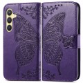 For Samsung Galaxy S24 5G Butterfly Love Flower Embossed Leather Phone Case(Dark Purple)