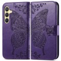 For Samsung Galaxy S24+ 5G Butterfly Love Flower Embossed Leather Phone Case(Dark Purple)