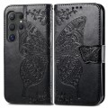 For Samsung Galaxy S24 Ultra 5G Butterfly Love Flower Embossed Leather Phone Case(Black)