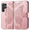 For Samsung Galaxy S24 Ultra 5G Butterfly Love Flower Embossed Leather Phone Case(Rose Gold)