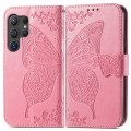 For Samsung Galaxy S24 Ultra 5G Butterfly Love Flower Embossed Leather Phone Case(Pink)