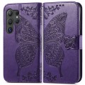 For Samsung Galaxy S24 Ultra 5G Butterfly Love Flower Embossed Leather Phone Case(Dark Purple)