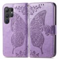 For Samsung Galaxy S24 Ultra 5G Butterfly Love Flower Embossed Leather Phone Case(Light Purple)