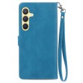For Samsung Galaxy S24 5G Embossed Flower Zipper Leather Phone Case(Blue)