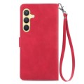 For Samsung Galaxy S24 5G Embossed Flower Zipper Leather Phone Case(Red)