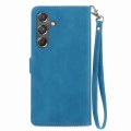 For Samsung Galaxy A15 Embossed Flower Zipper Leather Phone Case(Blue)