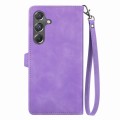 For Samsung Galaxy A15 Embossed Flower Zipper Leather Phone Case(Purple)