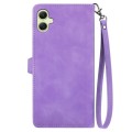 For Samsung Galaxy A05 Embossed Flower Zipper Leather Phone Case(Purple)