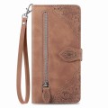 For Samsung Galaxy S23 FE 5G Embossed Flower Zipper Leather Phone Case(Brown)