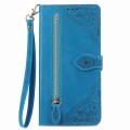 For Samsung Galaxy S23 FE 5G Embossed Flower Zipper Leather Phone Case(Blue)
