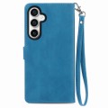 For Samsung Galaxy S23 FE 5G Embossed Flower Zipper Leather Phone Case(Blue)