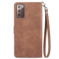For Samsung Galaxy Note20 Embossed Flower Zipper Leather Phone Case(Brown)