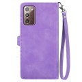 For Samsung Galaxy Note20 Embossed Flower Zipper Leather Phone Case(Purple)
