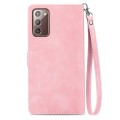 For Samsung Galaxy Note20 Embossed Flower Zipper Leather Phone Case(Pink)