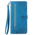 For Samsung Galaxy A70 Embossed Flower Zipper Leather Phone Case(Blue)
