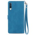 For Samsung Galaxy A70 Embossed Flower Zipper Leather Phone Case(Blue)