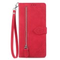 For Samsung Galaxy A70 Embossed Flower Zipper Leather Phone Case(Red)