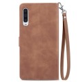 For Samsung Galaxy A50 Embossed Flower Zipper Leather Phone Case(Brown)