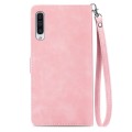For Samsung Galaxy A50 Embossed Flower Zipper Leather Phone Case(Pink)