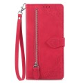 For Samsung Galaxy S10+ Embossed Flower Zipper Leather Phone Case(Red)