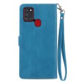 For Samsung Galaxy A24s Embossed Flower Zipper Leather Phone Case(Blue)