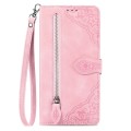For Samsung Galaxy A24s Embossed Flower Zipper Leather Phone Case(Pink)