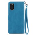 For Samsung Galaxy A41 Embossed Flower Zipper Leather Phone Case(Blue)