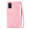 For Samsung Galaxy A41 Embossed Flower Zipper Leather Phone Case(Pink)
