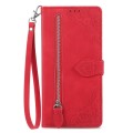 For Samsung Galaxy XCover 5 Embossed Flower Zipper Leather Phone Case(Red)