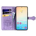 For Samsung Galaxy S24 5G Cat and Dog Embossed Leather Phone Case(Purple)