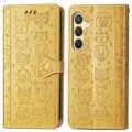 For Samsung Galaxy S24 5G Cat and Dog Embossed Leather Phone Case(Yellow)