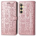 For Samsung Galaxy S24 5G Cat and Dog Embossed Leather Phone Case(Rose Gold)