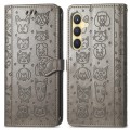 For Samsung Galaxy S24 5G Cat and Dog Embossed Leather Phone Case(Gray)