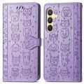 For Samsung Galaxy S24+ 5G Cat and Dog Embossed Leather Phone Case(Purple)