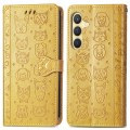 For Samsung Galaxy S24+ 5G Cat and Dog Embossed Leather Phone Case(Yellow)