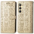 For Samsung Galaxy S24+ 5G Cat and Dog Embossed Leather Phone Case(Gold)