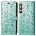 For Samsung Galaxy S24+ 5G Cat and Dog Embossed Leather Phone Case(Green)