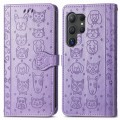 For Samsung Galaxy S24 Ultra 5G Cat and Dog Embossed Leather Phone Case(Purple)