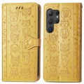 For Samsung Galaxy S24 Ultra 5G Cat and Dog Embossed Leather Phone Case(Yellow)