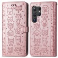 For Samsung Galaxy S24 Ultra 5G Cat and Dog Embossed Leather Phone Case(Rose Gold)