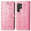 For Samsung Galaxy S24 Ultra 5G Cat and Dog Embossed Leather Phone Case(Pink)