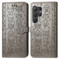 For Samsung Galaxy S24 Ultra 5G Cat and Dog Embossed Leather Phone Case(Gray)