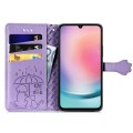 For Samsung Galaxy A25 5G Cat and Dog Embossed Leather Phone Case(Purple)