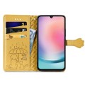 For Samsung Galaxy A25 5G Cat and Dog Embossed Leather Phone Case(Yellow)