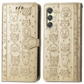 For Samsung Galaxy A25 5G Cat and Dog Embossed Leather Phone Case(Gold)