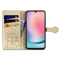 For Samsung Galaxy A25 5G Cat and Dog Embossed Leather Phone Case(Gold)