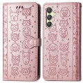 For Samsung Galaxy A25 5G Cat and Dog Embossed Leather Phone Case(Rose Gold)