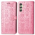 For Samsung Galaxy A25 5G Cat and Dog Embossed Leather Phone Case(Pink)