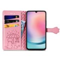 For Samsung Galaxy A25 5G Cat and Dog Embossed Leather Phone Case(Pink)