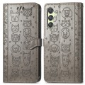 For Samsung Galaxy A25 5G Cat and Dog Embossed Leather Phone Case(Gray)
